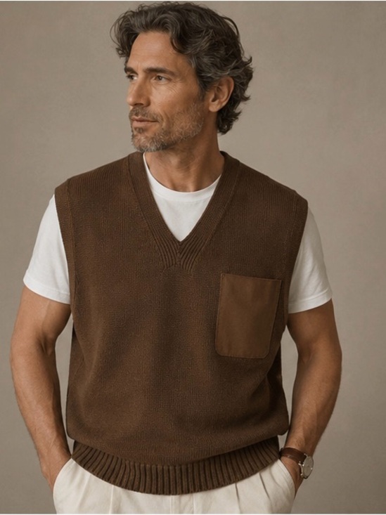 Zara Other - Zara Men’s brown knit vest with faux leather pocket. l/xl NWT
Coastal Grandpa